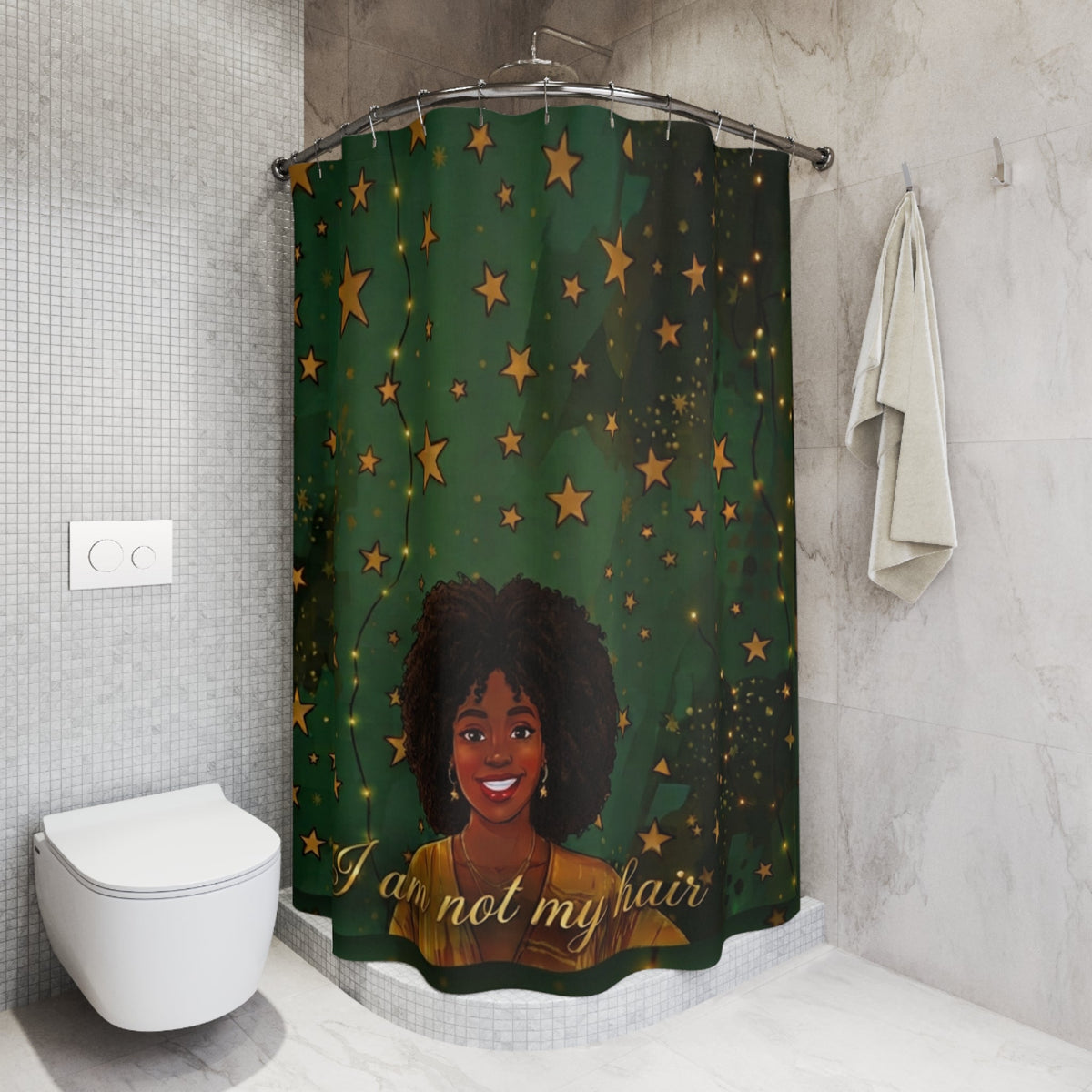 'I Am Not My Hair' Afro Woman Starry Green Bathroom Decor - underthestarsbabe