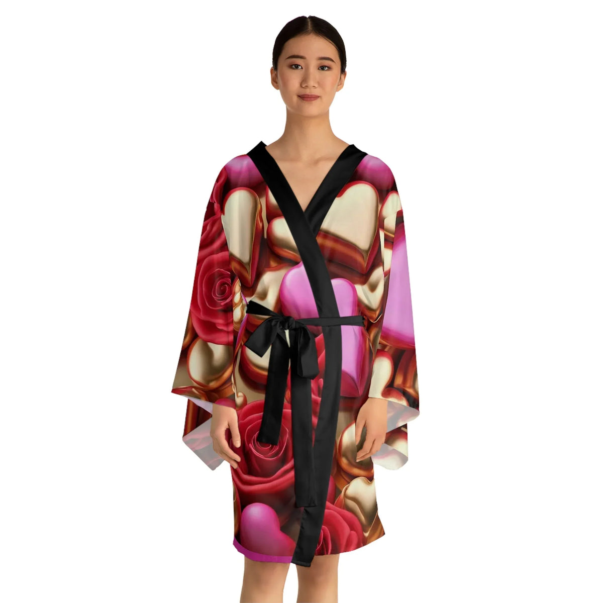 Valentine Heart & Rose Kimono Robe – All-Over Print - underthestarsbabe