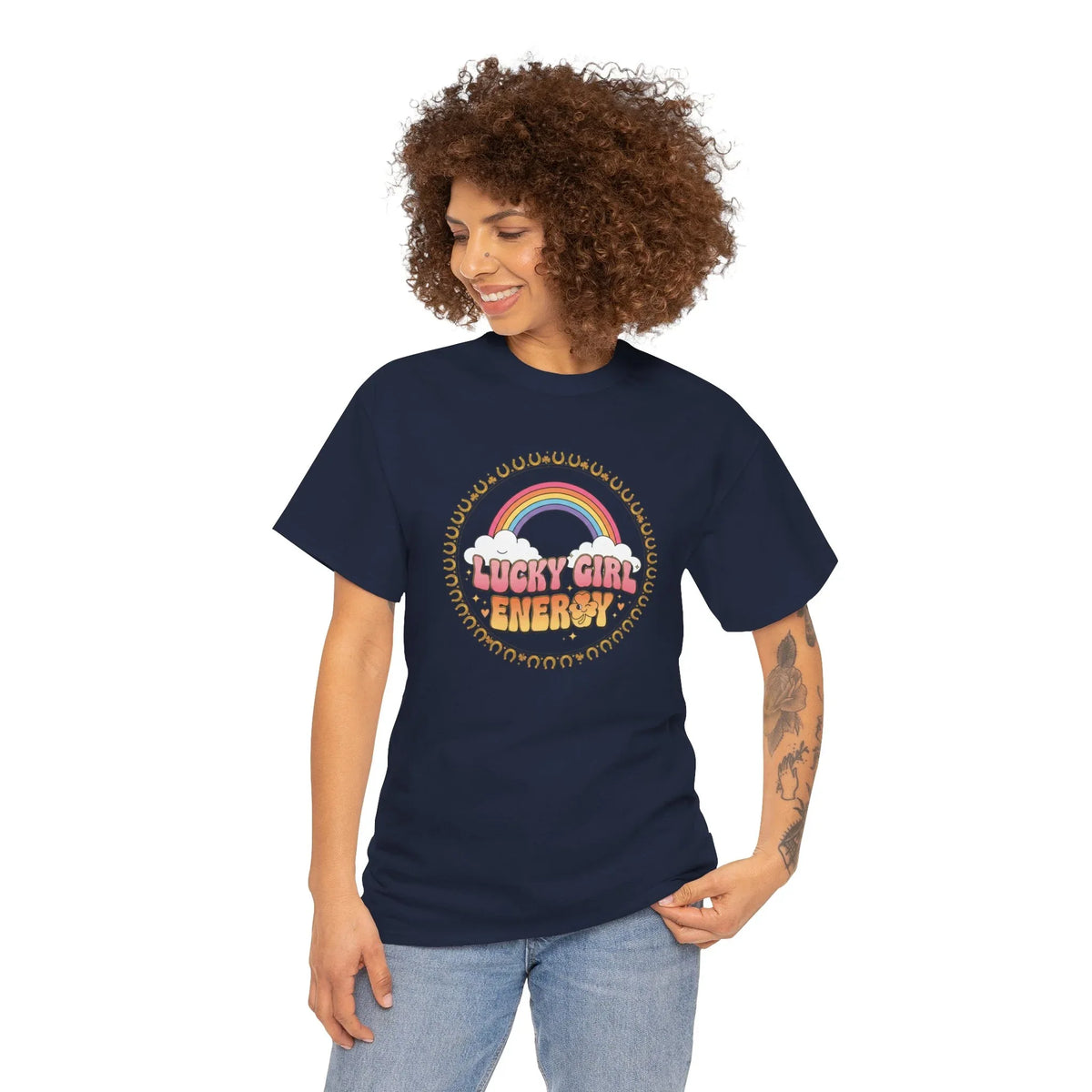Lucky Girl Energy Retro Rainbow T-Shirt - underthestarsbabe