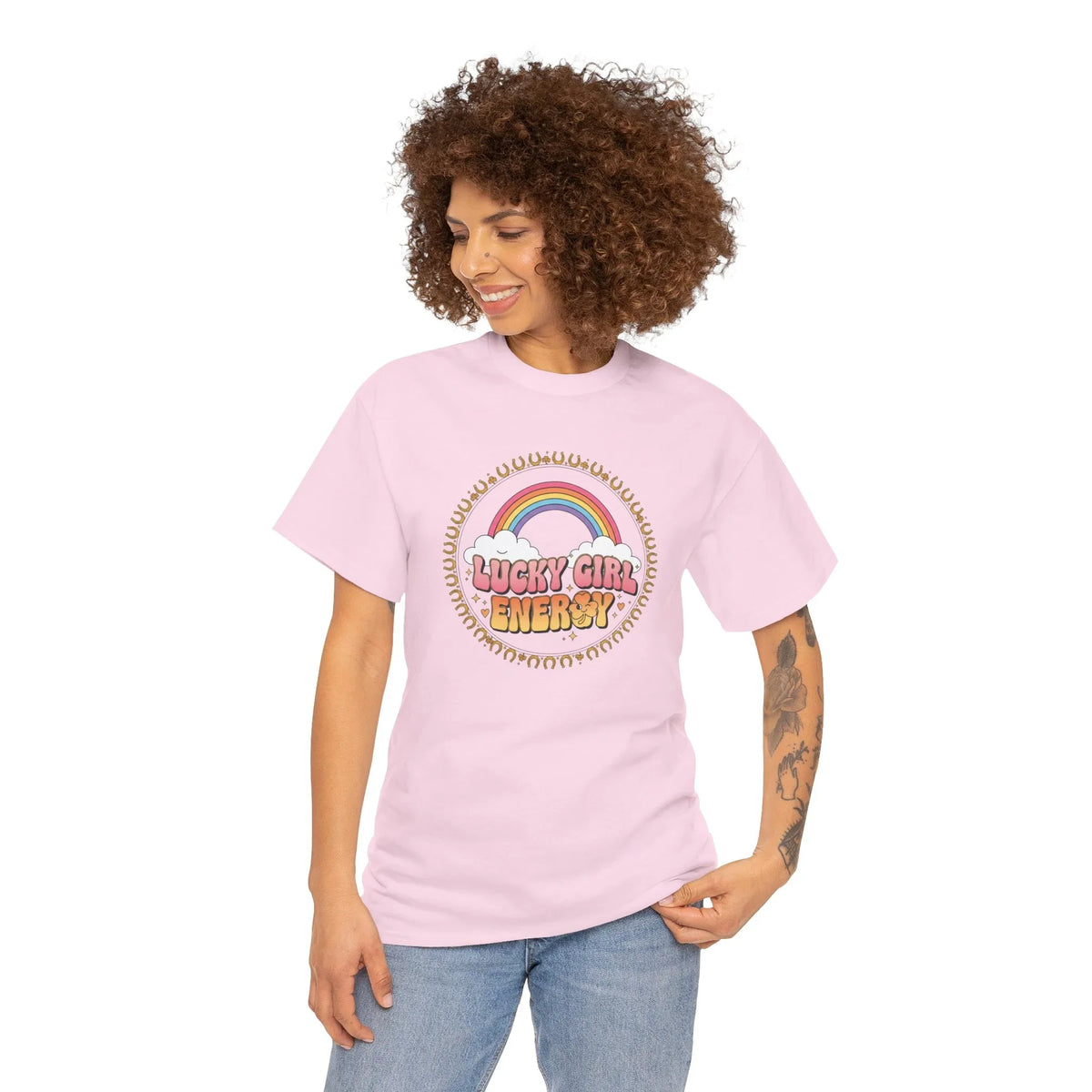 Lucky Girl Energy Retro Rainbow T-Shirt - underthestarsbabe