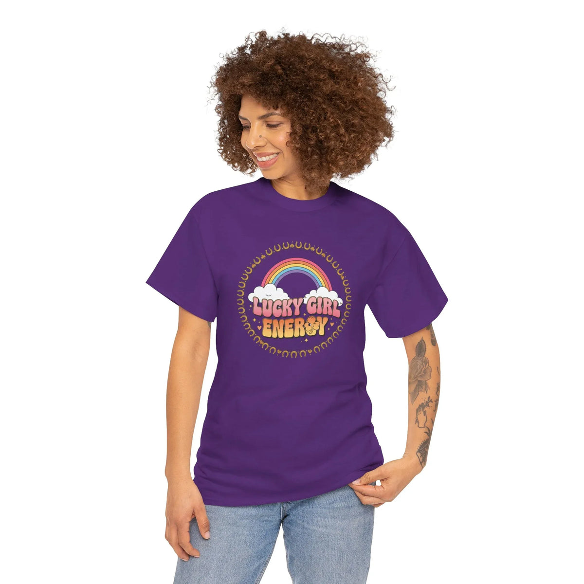 Lucky Girl Energy Retro Rainbow T-Shirt - underthestarsbabe