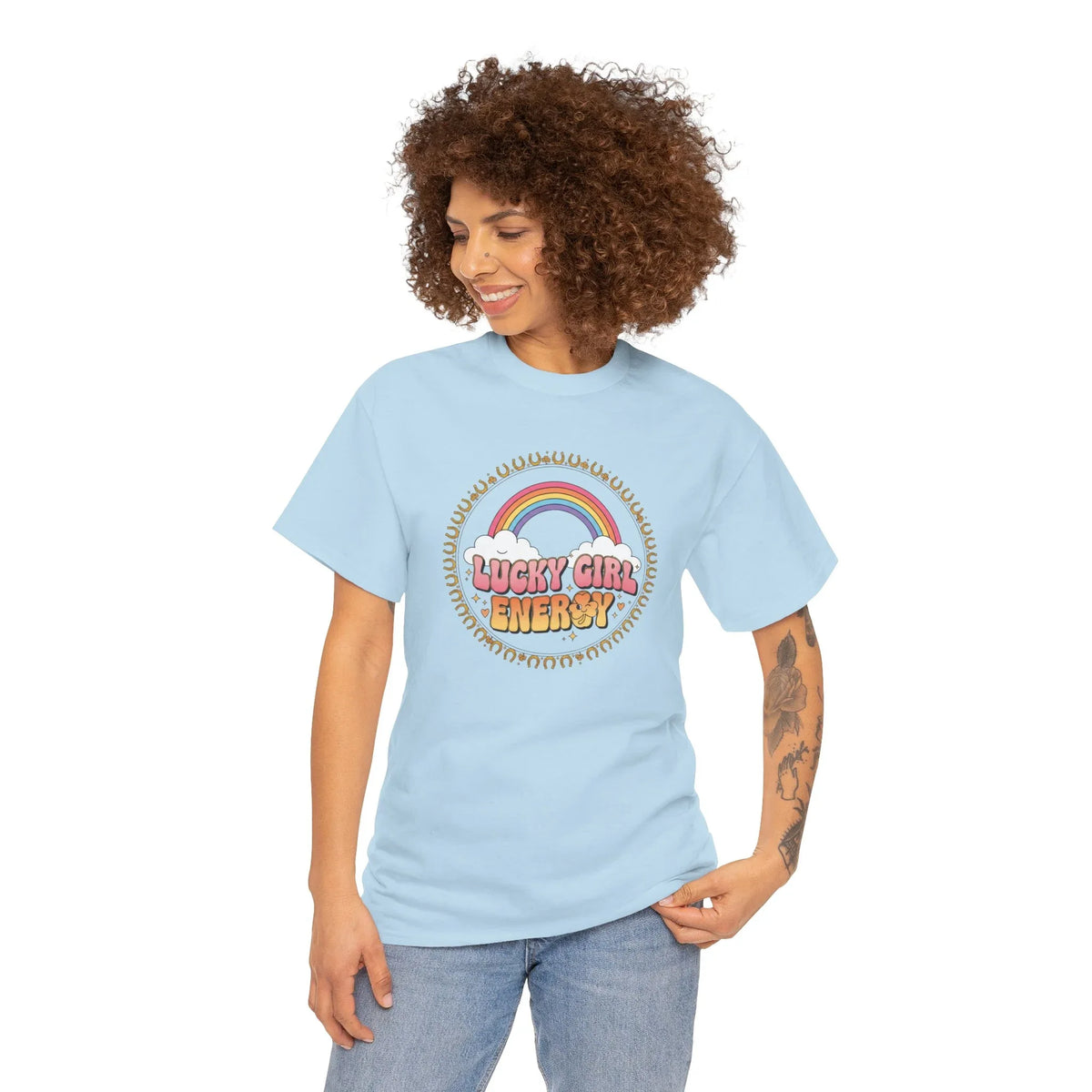 Lucky Girl Energy Retro Rainbow T-Shirt - underthestarsbabe