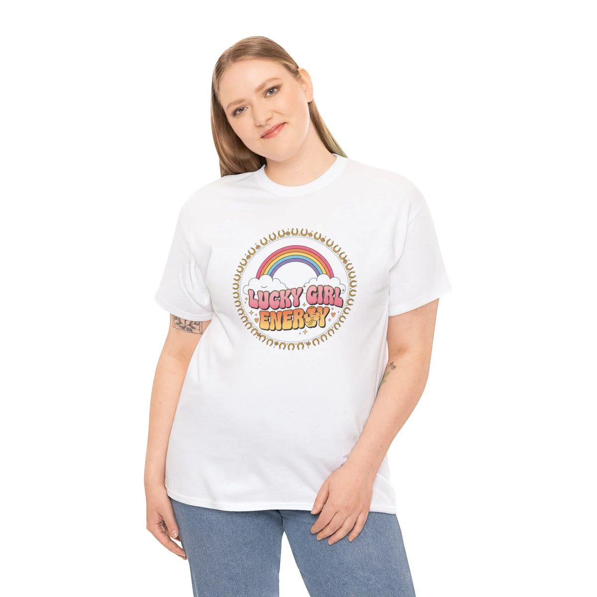 Lucky Girl Energy Retro Rainbow T-Shirt - underthestarsbabe