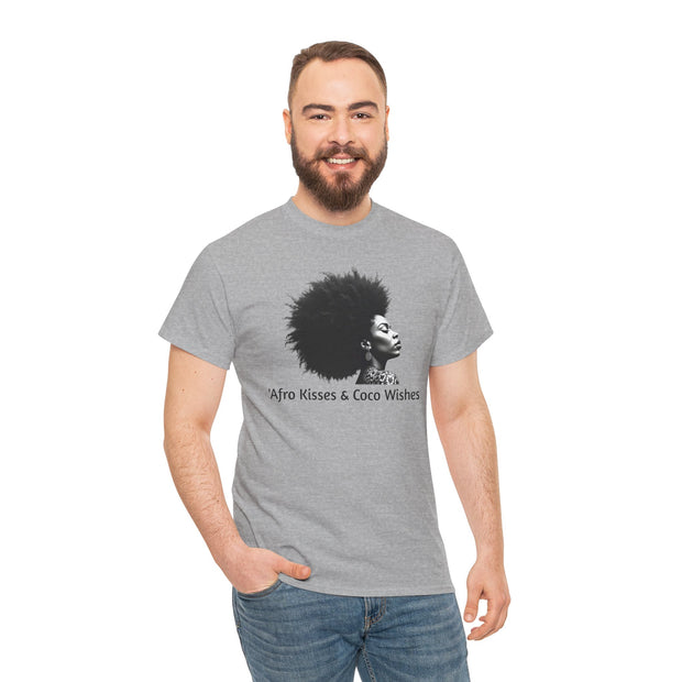 Afro Kisses & Cocoa Wishes Tee | Unisex Heavy Cotton T-Shirt for Black History Month, Celebrations, Diversity, Gift for Her