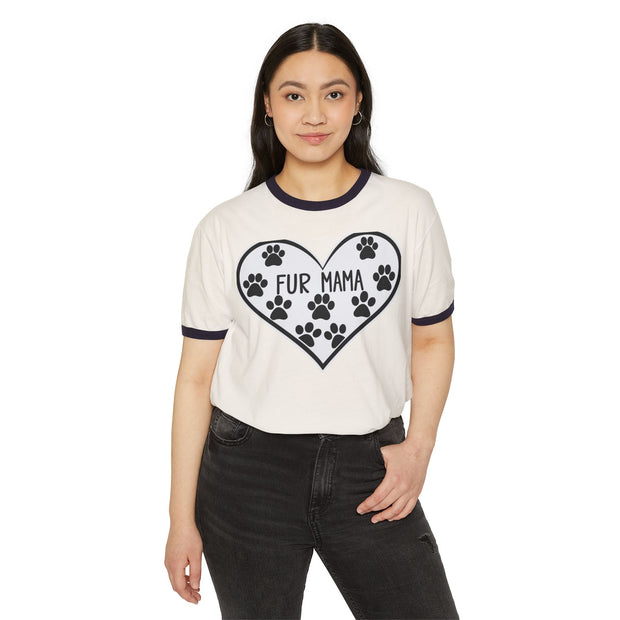 Fur Mama Ringer T-Shirt - Perfect Gift for Pet Lovers, Animal Lover Apparel, Fun Dog Mom Shirt, Cute Pet Lover Gift, Heart Design Tee