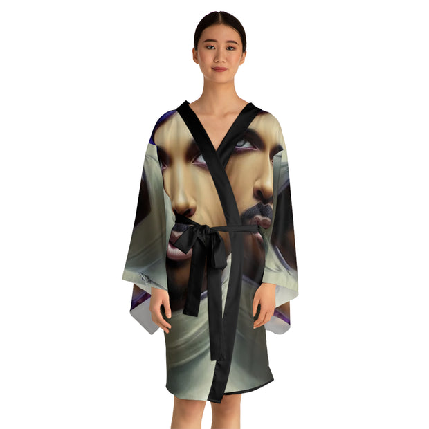 Vibrant Face Long Sleeve Kimono Robe, Unique Fashion Statement, Cozy Loungewear, Gift for Fashion Lovers, Artistic Homewear, Hipster Style