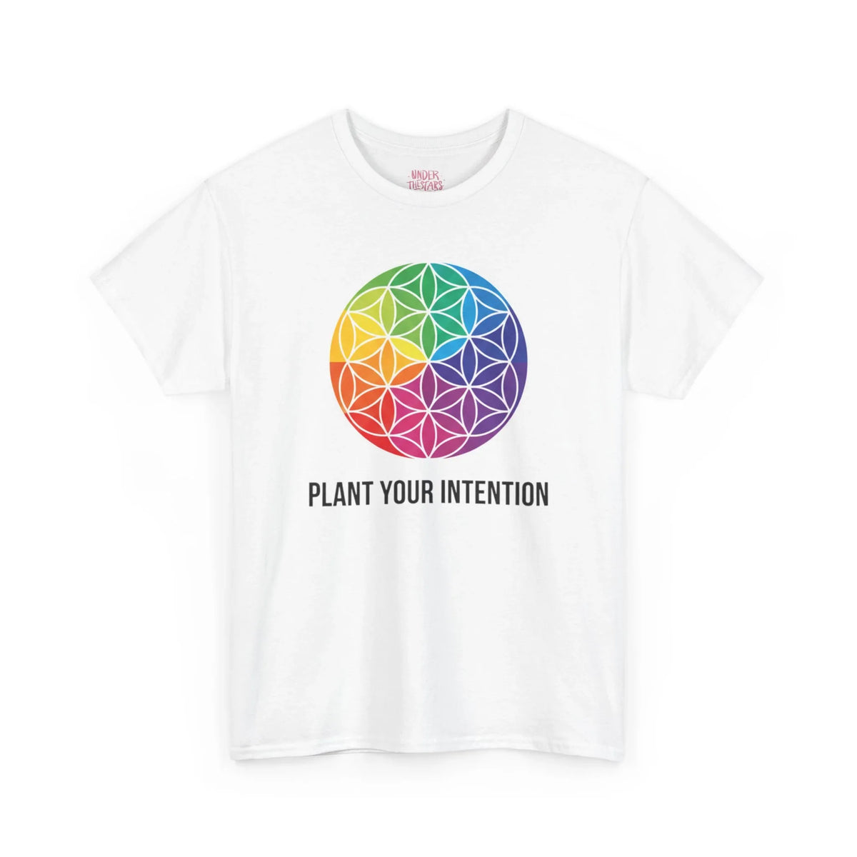 Intent Planting T‑Shirt — Rainbow Flower of Life Graphic Tee ("Plant Your Intention") - underthestarsbabe