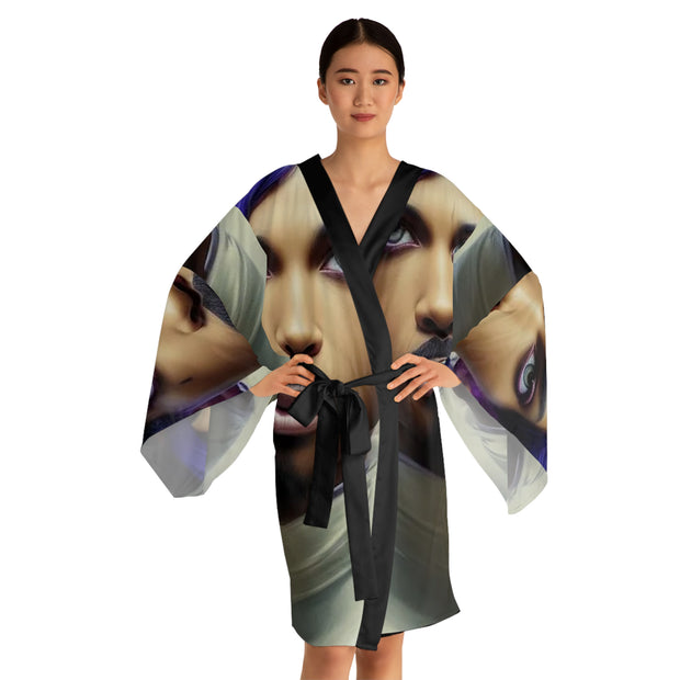 Vibrant Face Long Sleeve Kimono Robe, Unique Fashion Statement, Cozy Loungewear, Gift for Fashion Lovers, Artistic Homewear, Hipster Style
