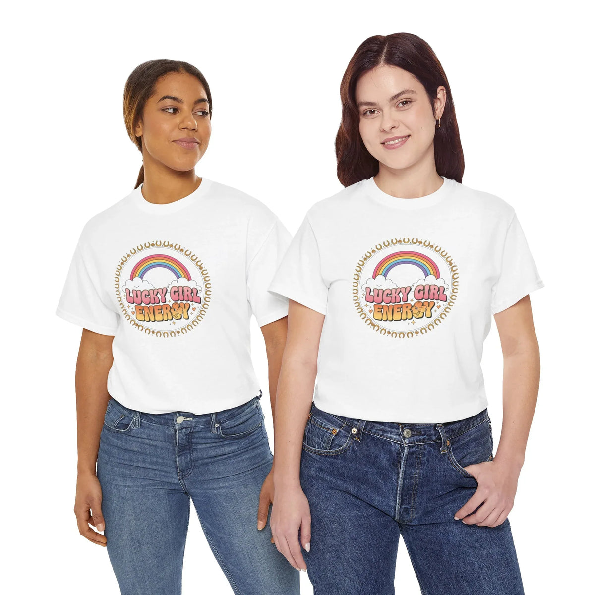 Lucky Girl Energy Retro Rainbow T-Shirt - underthestarsbabe