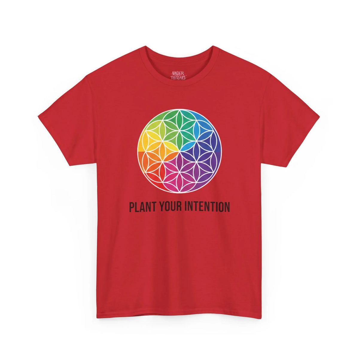 Intent Planting T‑Shirt — Rainbow Flower of Life Graphic Tee ("Plant Your Intention") - underthestarsbabe