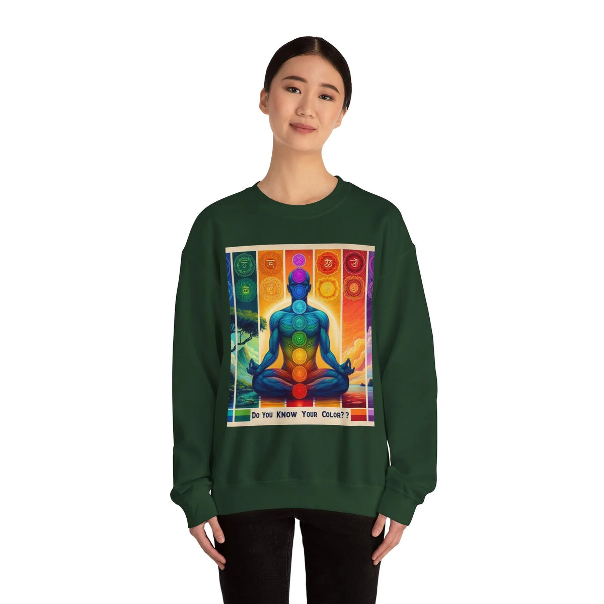 Chakra Meditation Crewneck Sweatshirt — 'Do You Know Your Colors?' - underthestarsbabe