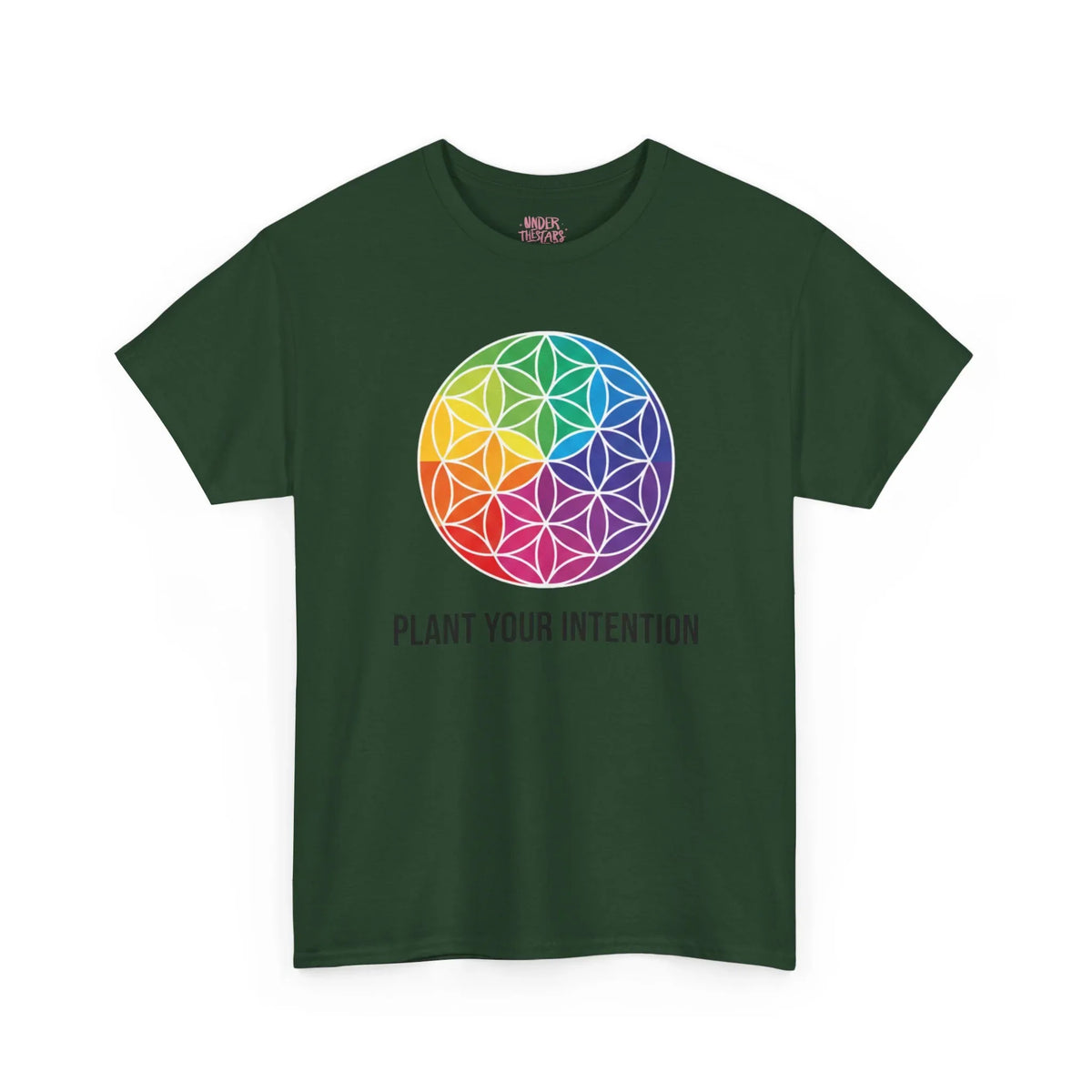 Intent Planting T‑Shirt — Rainbow Flower of Life Graphic Tee ("Plant Your Intention") - underthestarsbabe