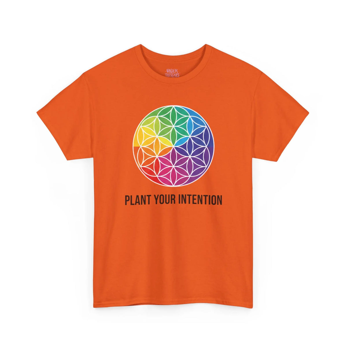 Intent Planting T‑Shirt — Rainbow Flower of Life Graphic Tee ("Plant Your Intention") - underthestarsbabe