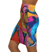 Colorful Dance Print Pencil Skirt, Vibrant Art Fashion, Women's Mid-Waist Skirt, Party Wear, Trendy Summer Outfit, Festival Clothing