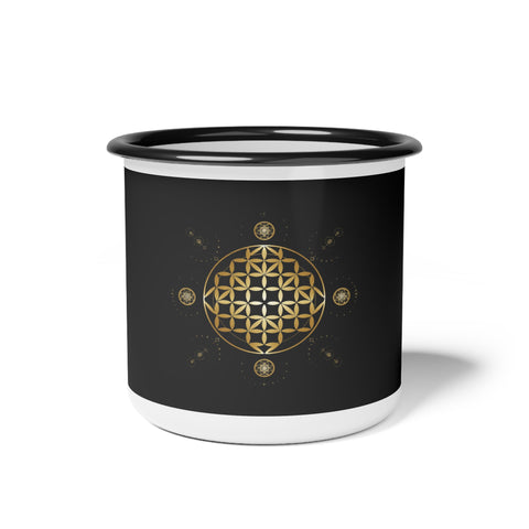 Enamel Camp Cup - Flower Of Life Design | For Camping and Coffee Lovers