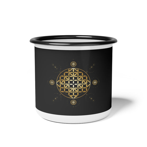 Enamel Camp Cup - Flower Of Life Design | For Camping and Coffee Lovers