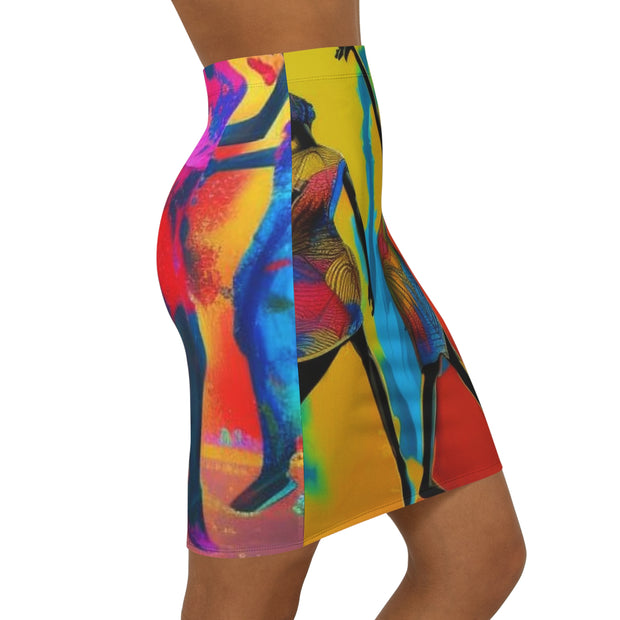 Colorful Dance Print Pencil Skirt, Vibrant Art Fashion, Women's Mid-Waist Skirt, Party Wear, Trendy Summer Outfit, Festival Clothing