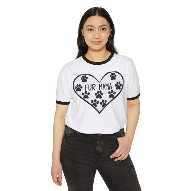 Fur Mama Ringer T-Shirt - Perfect Gift for Pet Lovers, Animal Lover Apparel, Fun Dog Mom Shirt, Cute Pet Lover Gift, Heart Design Tee