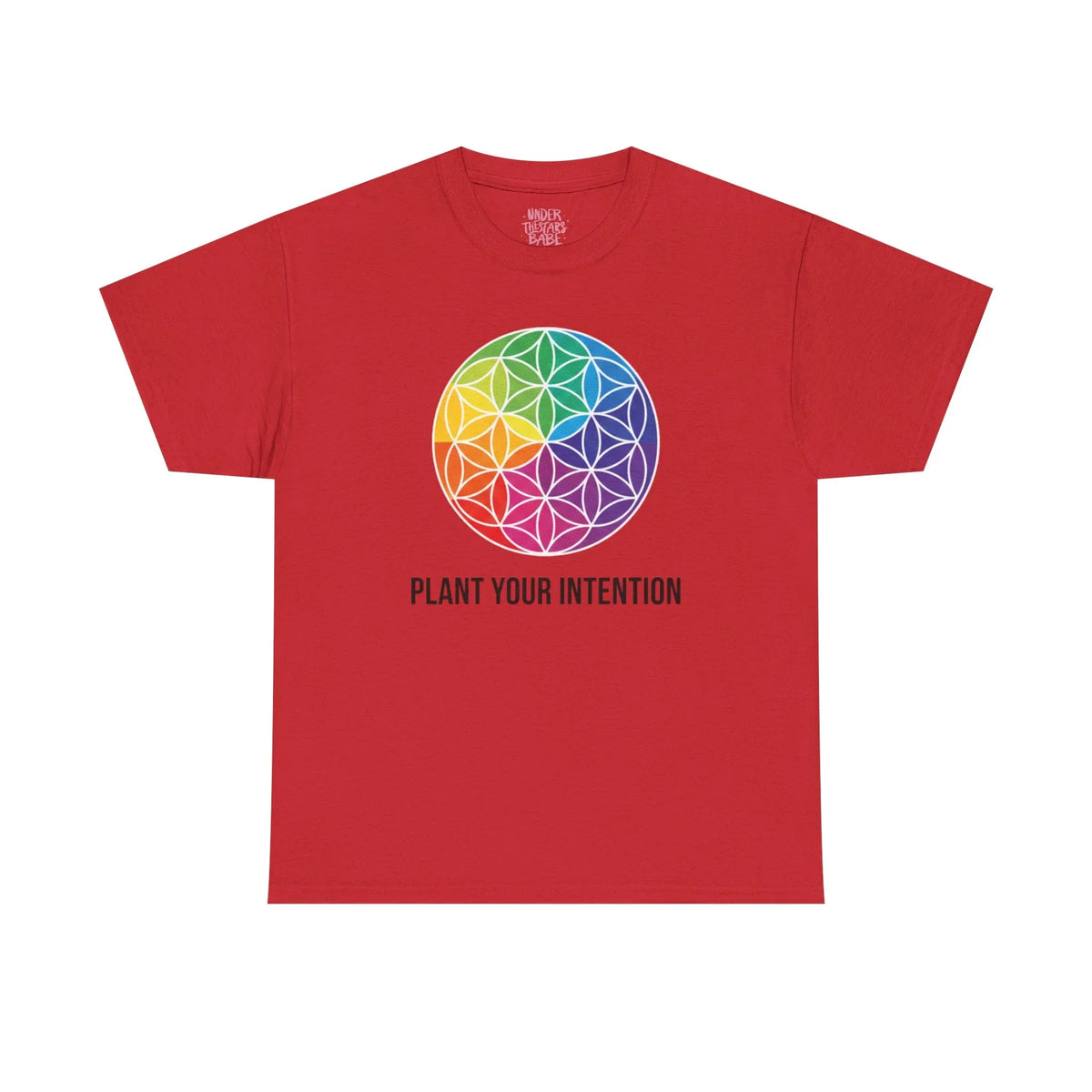 Intent Planting T‑Shirt — Rainbow Flower of Life Graphic Tee ("Plant Your Intention") - underthestarsbabe