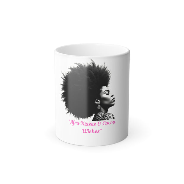 Color Morphing Mug - Afro Kisses & Cocoa Wishes Personalized Coffee Cup, Black History Month Gift