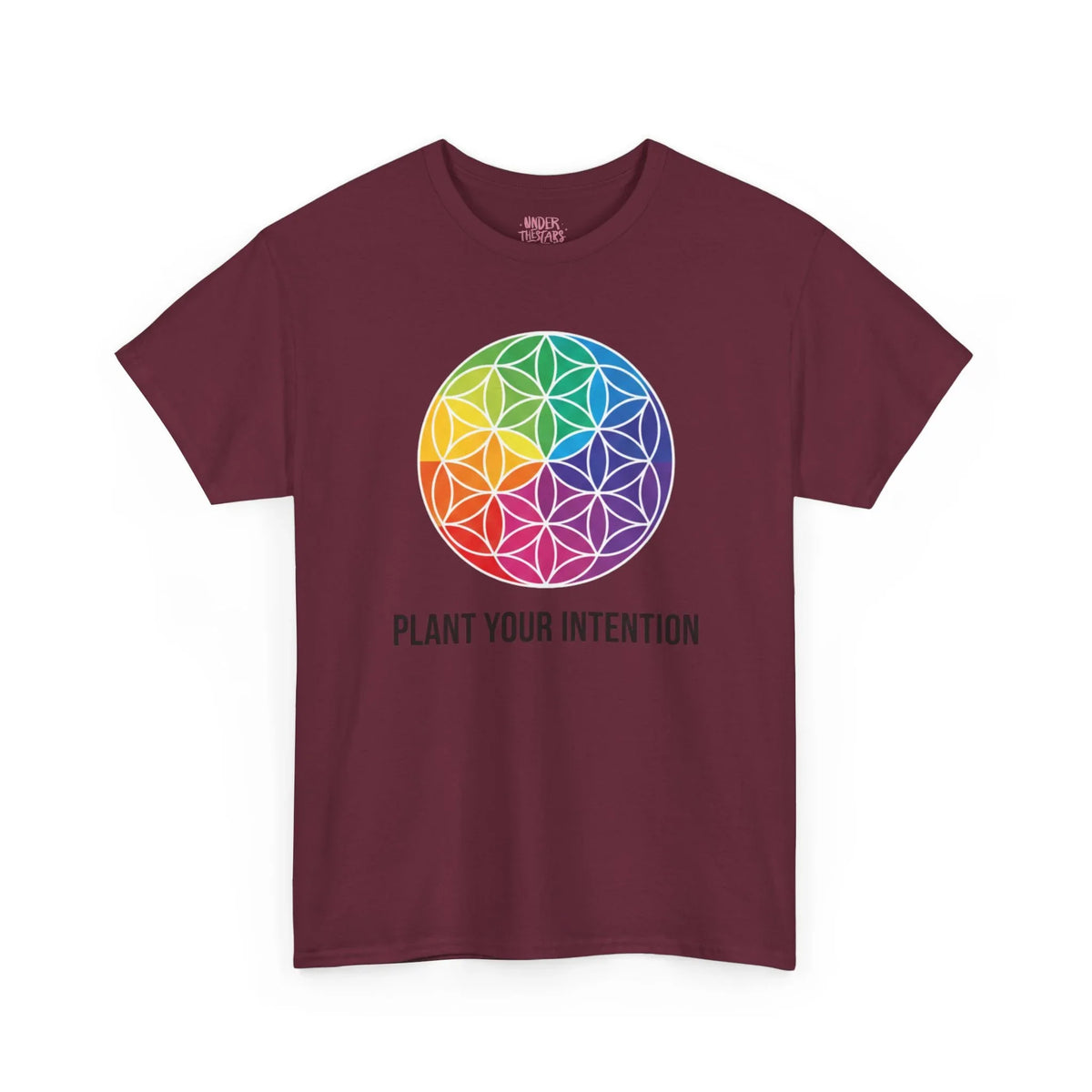 Intent Planting T‑Shirt — Rainbow Flower of Life Graphic Tee ("Plant Your Intention") - underthestarsbabe