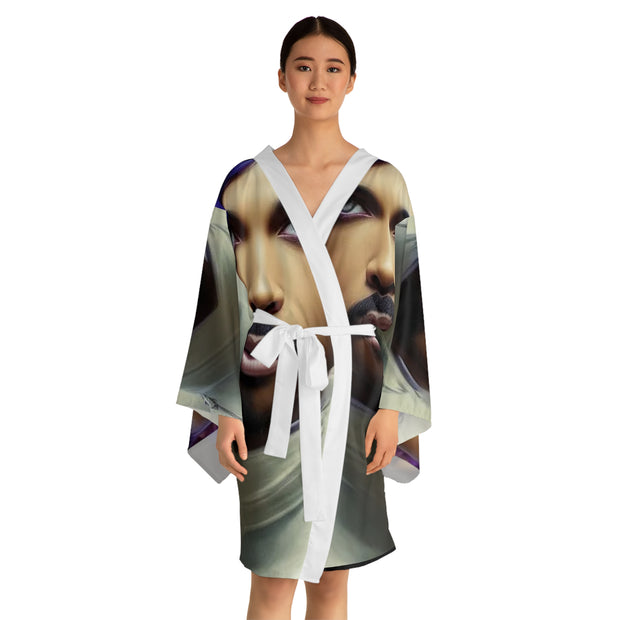 Vibrant Face Long Sleeve Kimono Robe, Unique Fashion Statement, Cozy Loungewear, Gift for Fashion Lovers, Artistic Homewear, Hipster Style