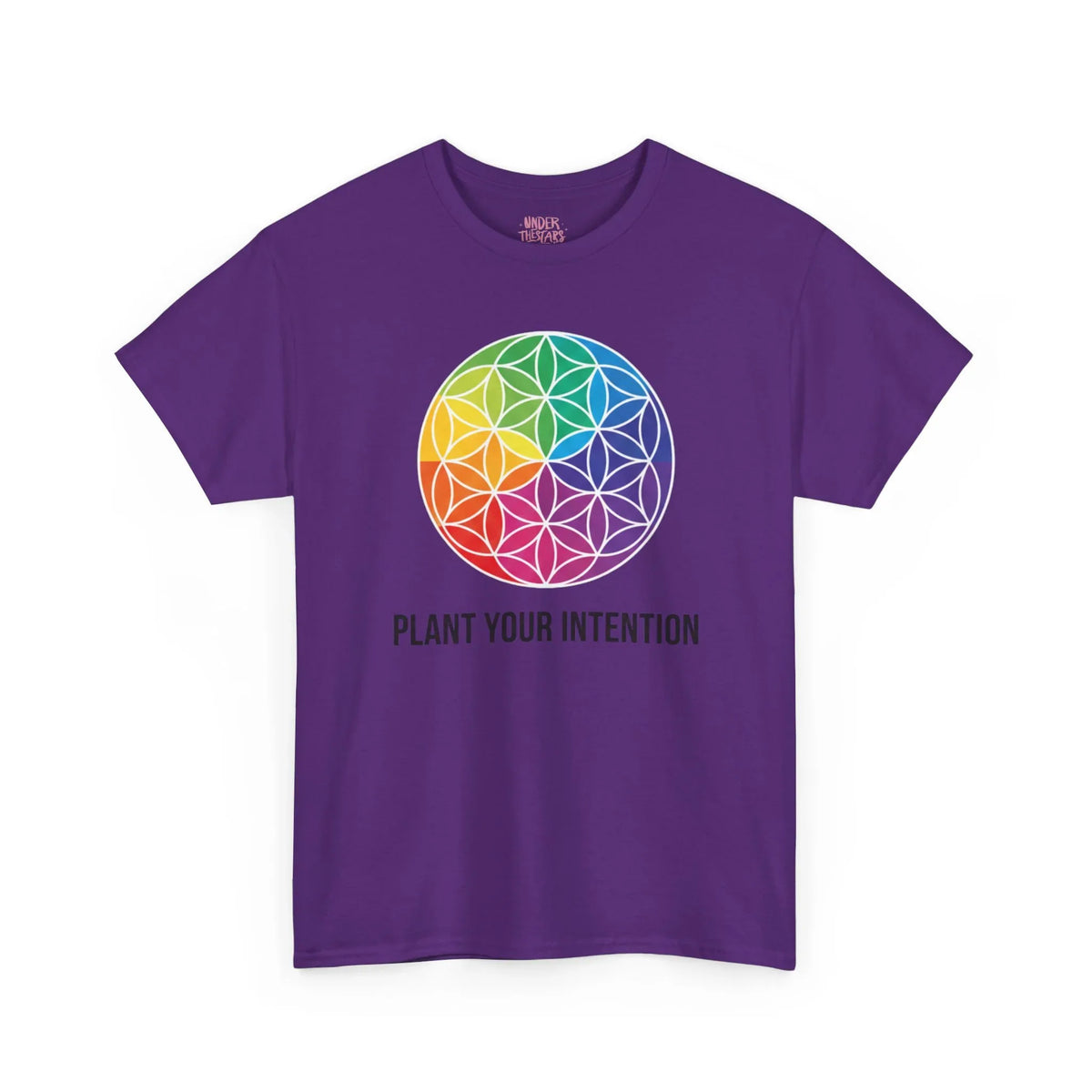 Intent Planting T‑Shirt — Rainbow Flower of Life Graphic Tee ("Plant Your Intention") - underthestarsbabe