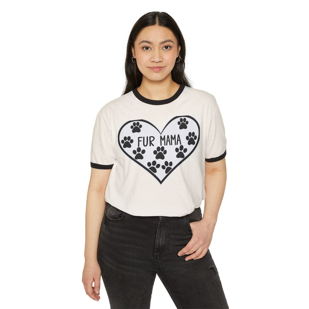Fur Mama Ringer T-Shirt - Perfect Gift for Pet Lovers, Animal Lover Apparel, Fun Dog Mom Shirt, Cute Pet Lover Gift, Heart Design Tee