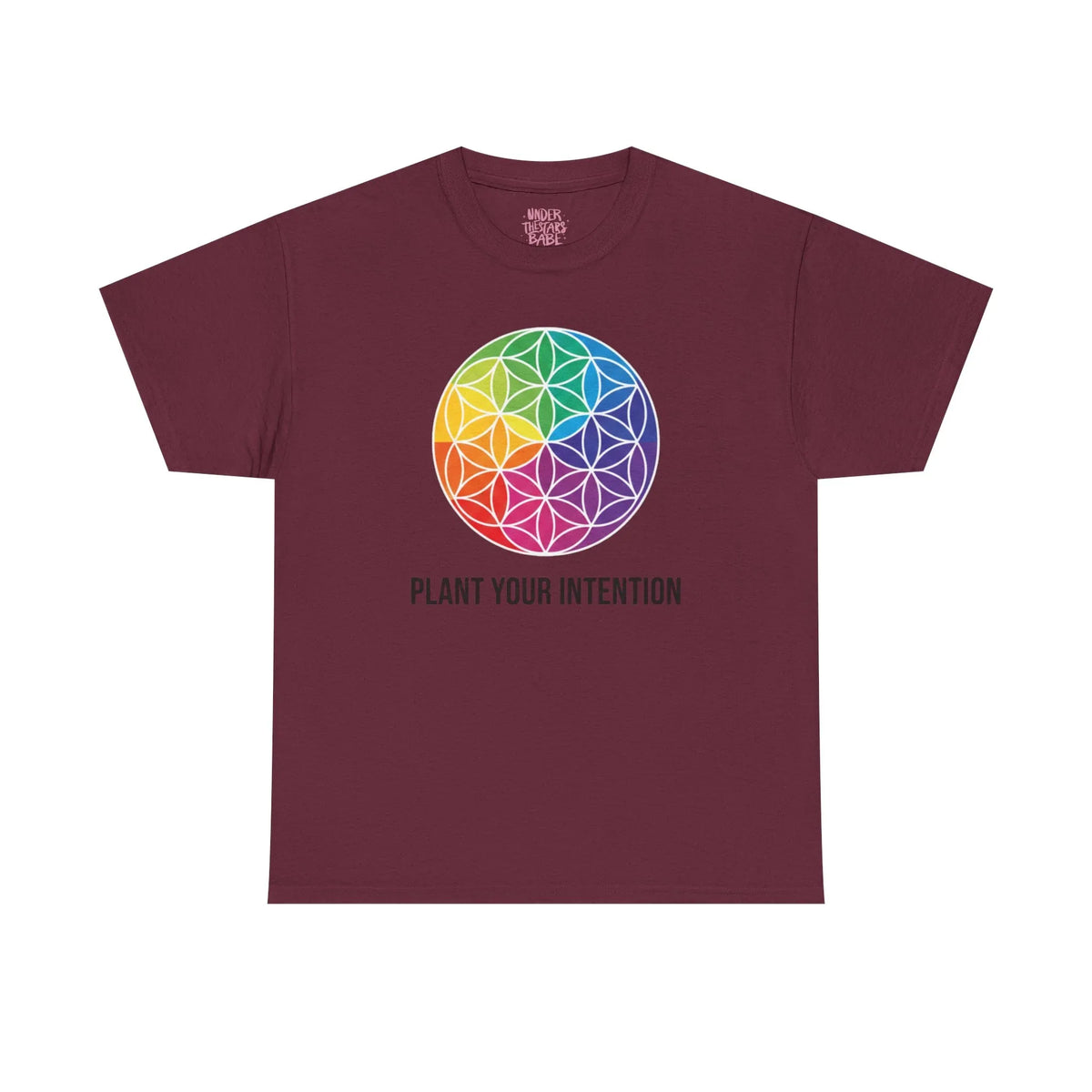 Intent Planting T‑Shirt — Rainbow Flower of Life Graphic Tee ("Plant Your Intention") - underthestarsbabe