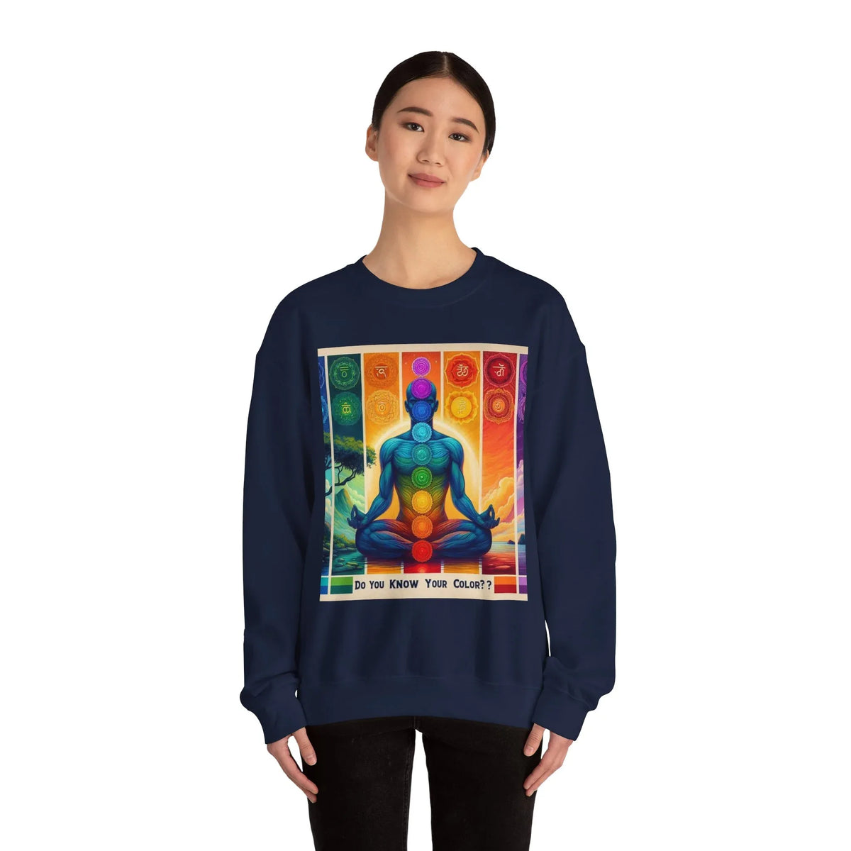 Chakra Meditation Crewneck Sweatshirt — 'Do You Know Your Colors?' - underthestarsbabe