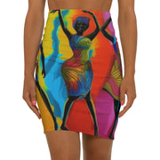 Colorful Dance Print Pencil Skirt, Vibrant Art Fashion, Women's Mid-Waist Skirt, Party Wear, Trendy Summer Outfit, Festival Clothing