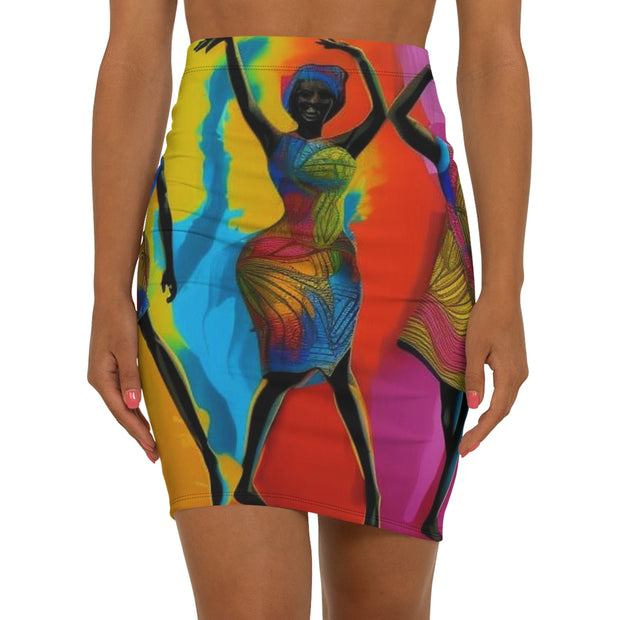 Colorful Dance Print Pencil Skirt, Vibrant Art Fashion, Women's Mid-Waist Skirt, Party Wear, Trendy Summer Outfit, Festival Clothing