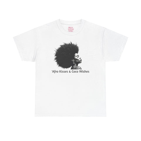Afro Kisses & Cocoa Wishes Tee | Unisex Heavy Cotton T-Shirt for Black History Month, Celebrations, Diversity, Gift for Her