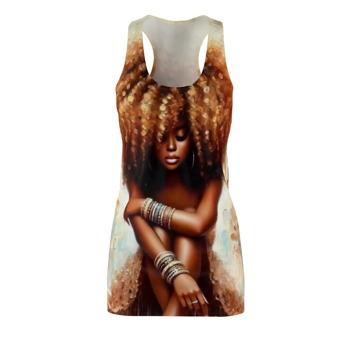 Afro Goddess Glow Racerback Dress — Boho AOP Summer Dress - underthestarsbabe