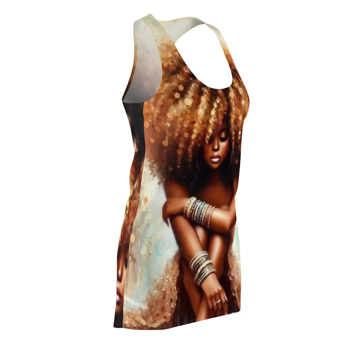 Afro Goddess Glow Racerback Dress — Boho AOP Summer Dress - underthestarsbabe