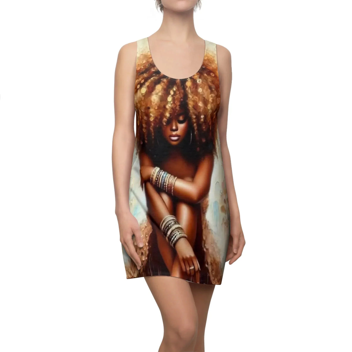 Afro Goddess Glow Racerback Dress — Boho AOP Summer Dress - underthestarsbabe