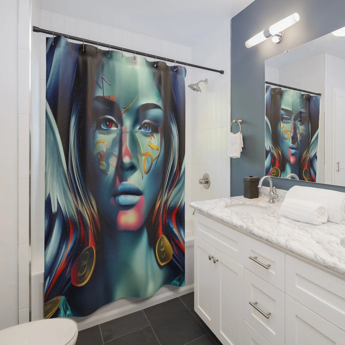 Angel of Wealth Shower Curtain - Luxurious & Beautiful - Under the Stars Babe - underthestarsbabe