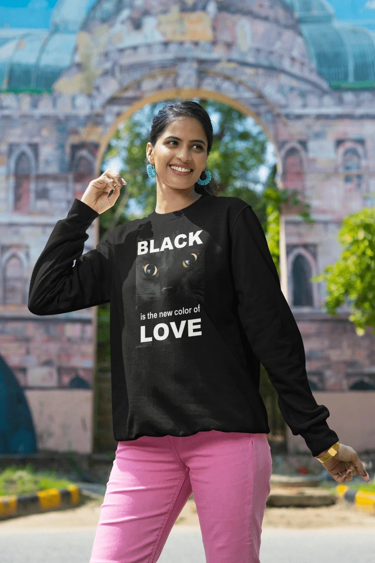 Cat Black Love Design Long Sleeve Tee - Under The Stars Babe - underthestarsbabe