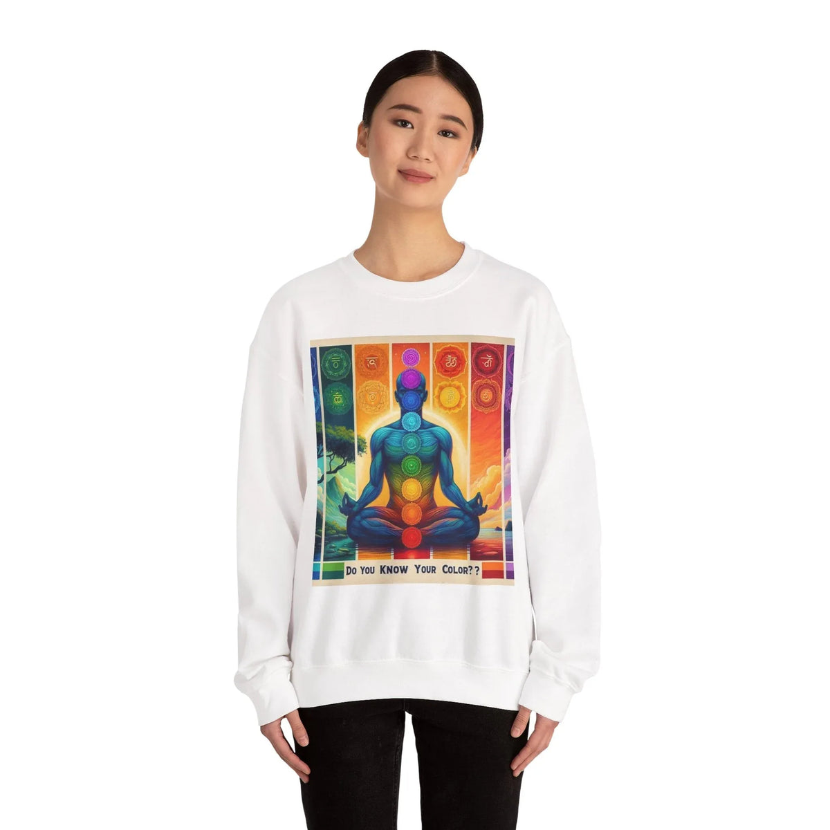 Chakra Meditation Crewneck Sweatshirt — 'Do You Know Your Colors?' - underthestarsbabe