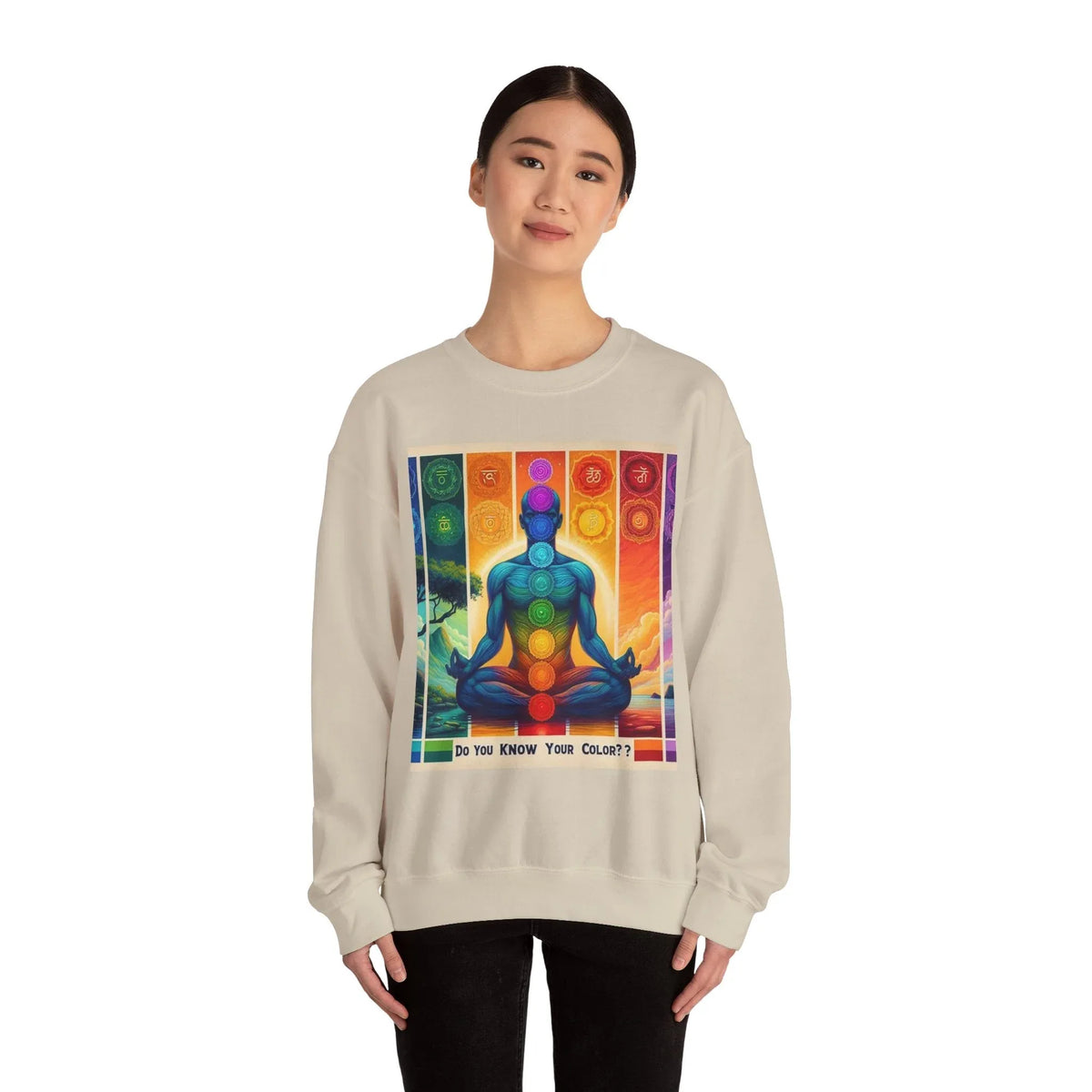 Chakra Meditation Crewneck Sweatshirt — 'Do You Know Your Colors?' - underthestarsbabe