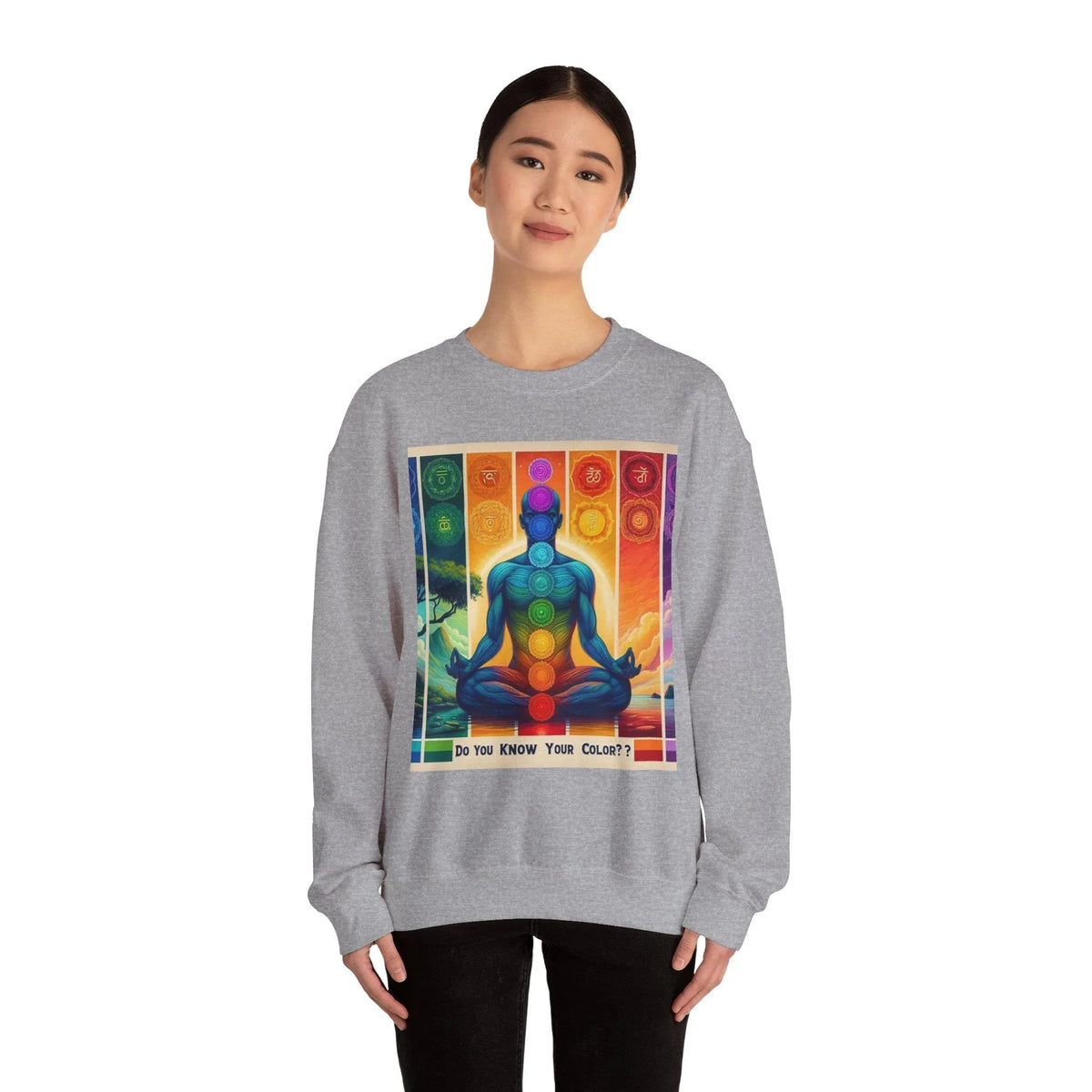 Chakra Meditation Crewneck Sweatshirt — 'Do You Know Your Colors?' - underthestarsbabe