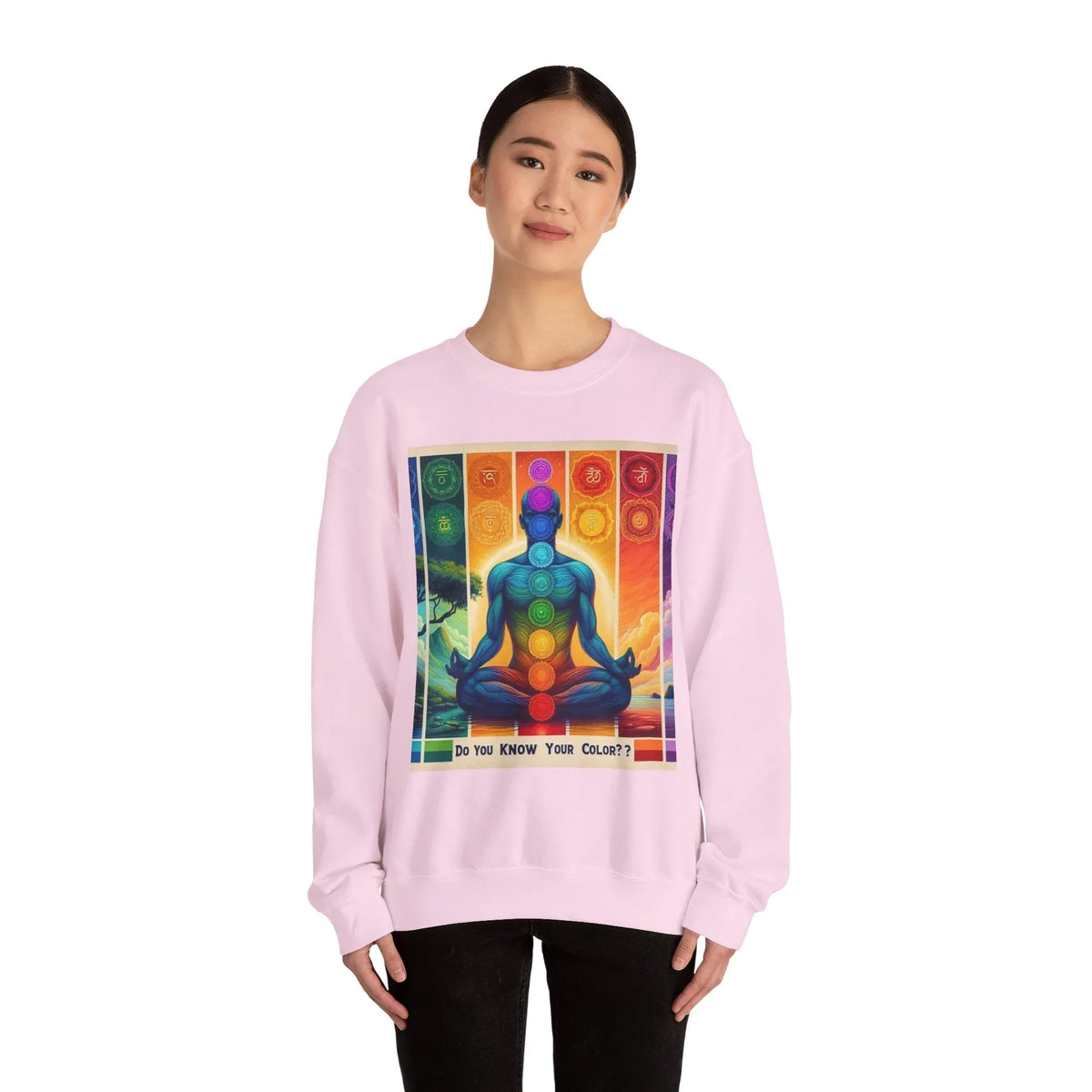 Chakra Meditation Crewneck Sweatshirt — 'Do You Know Your Colors?' - underthestarsbabe