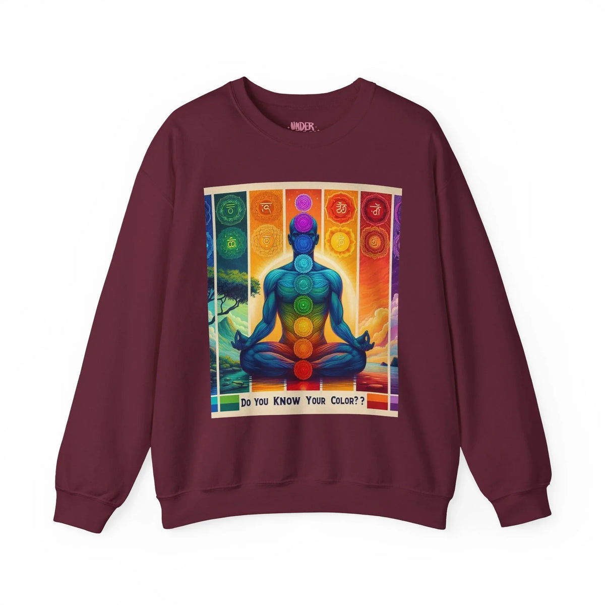 Chakra Meditation Crewneck Sweatshirt — 'Do You Know Your Colors?' - underthestarsbabe