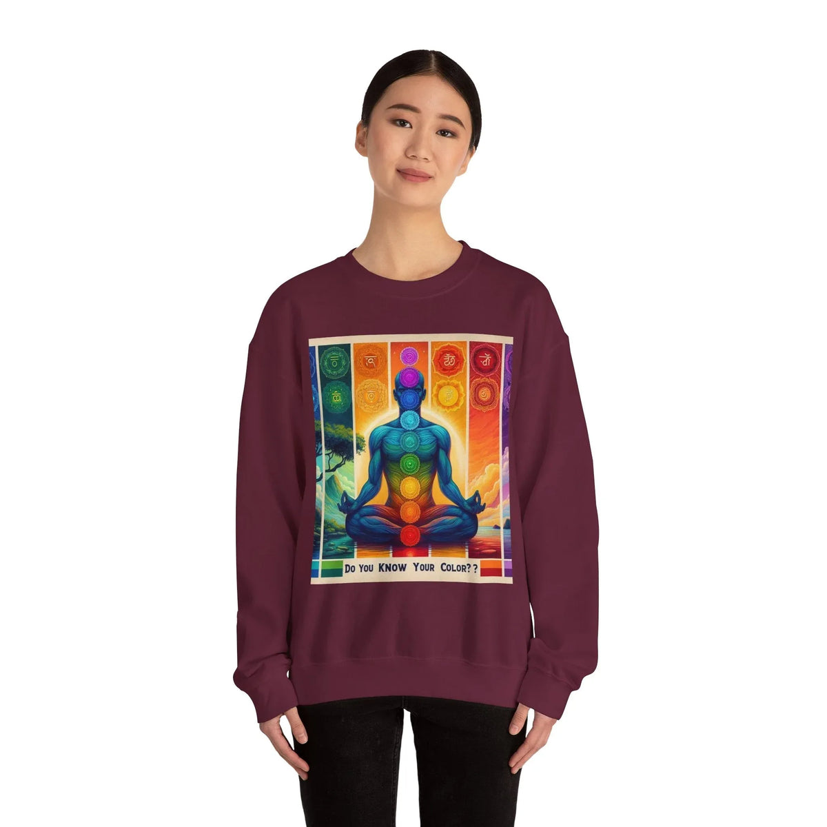 Chakra Meditation Crewneck Sweatshirt — 'Do You Know Your Colors?' - underthestarsbabe