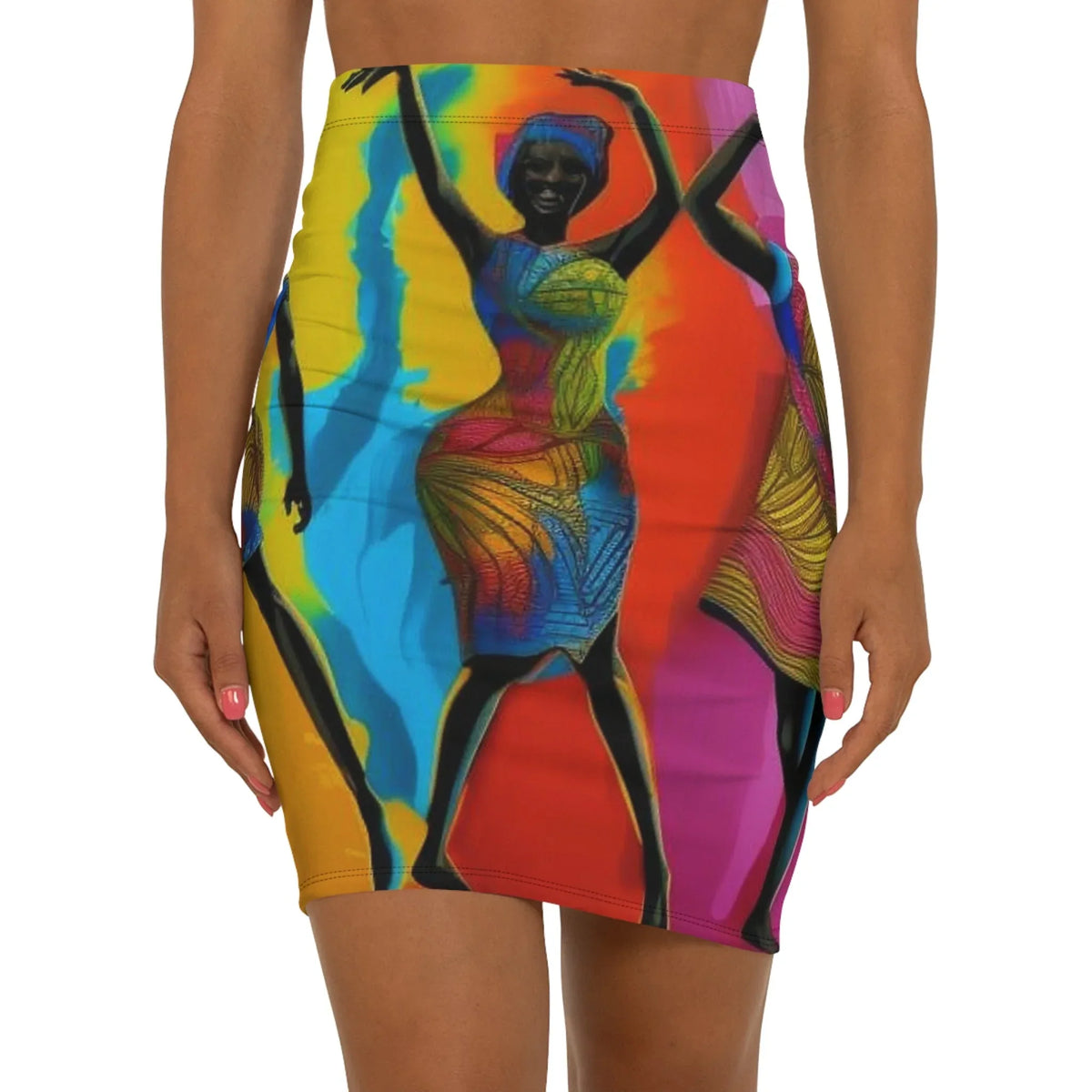 Colorful Dance Print Pencil Skirt, Vibrant Art Fashion - underthestarsbabe