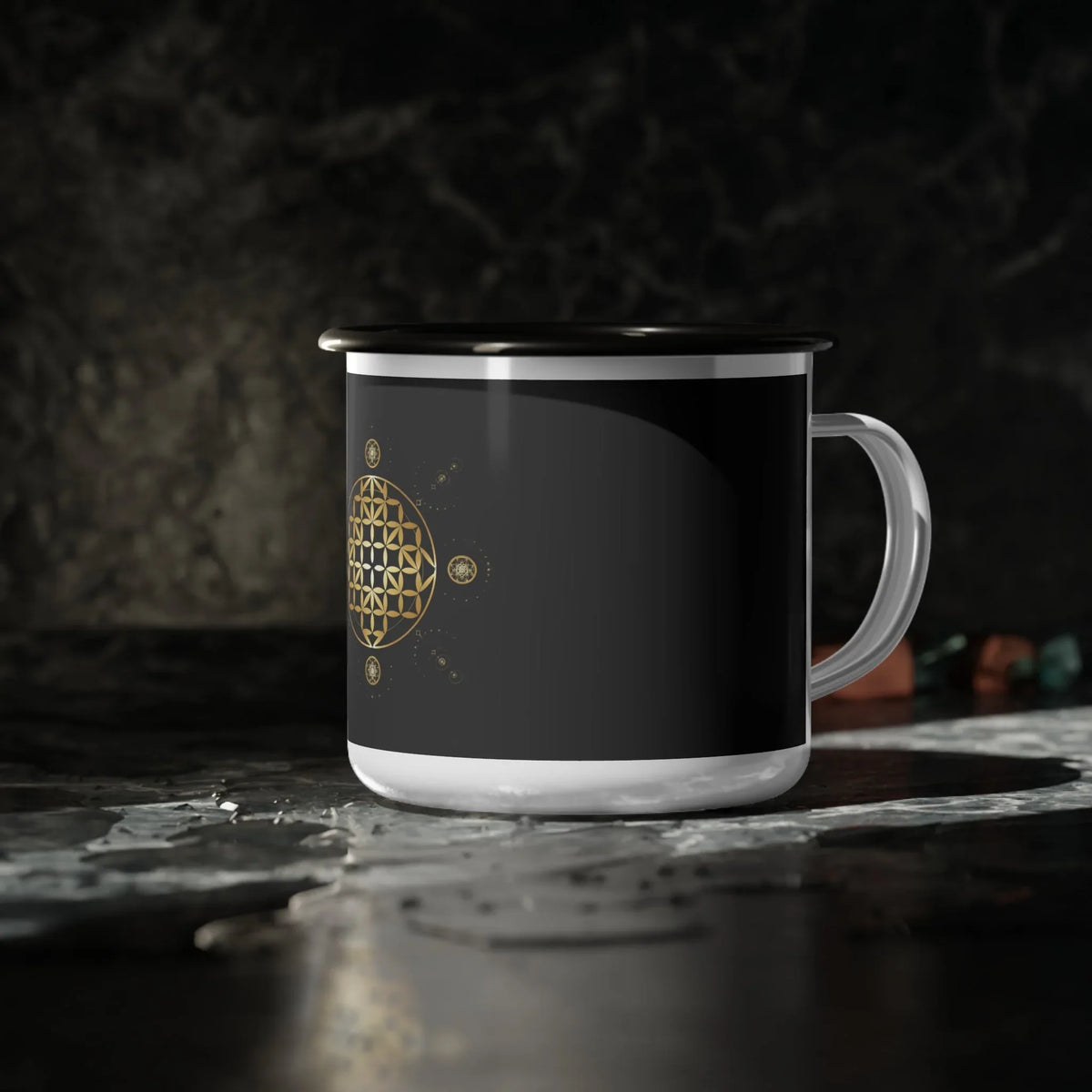Enamel Camp Cup - Flower Of Life Design | For Camping and Coffee Lovers - underthestarsbabe