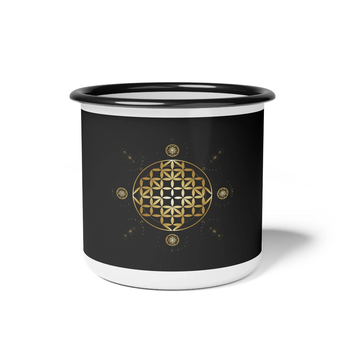 Enamel Camp Cup - Flower Of Life Design | For Camping and Coffee Lovers - underthestarsbabe