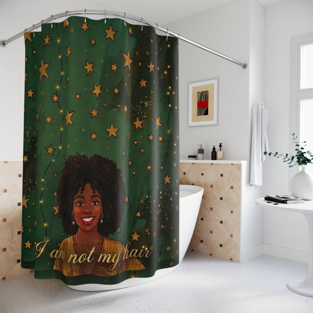 'I Am Not My Hair' Afro Woman Starry Green Bathroom Decor - underthestarsbabe