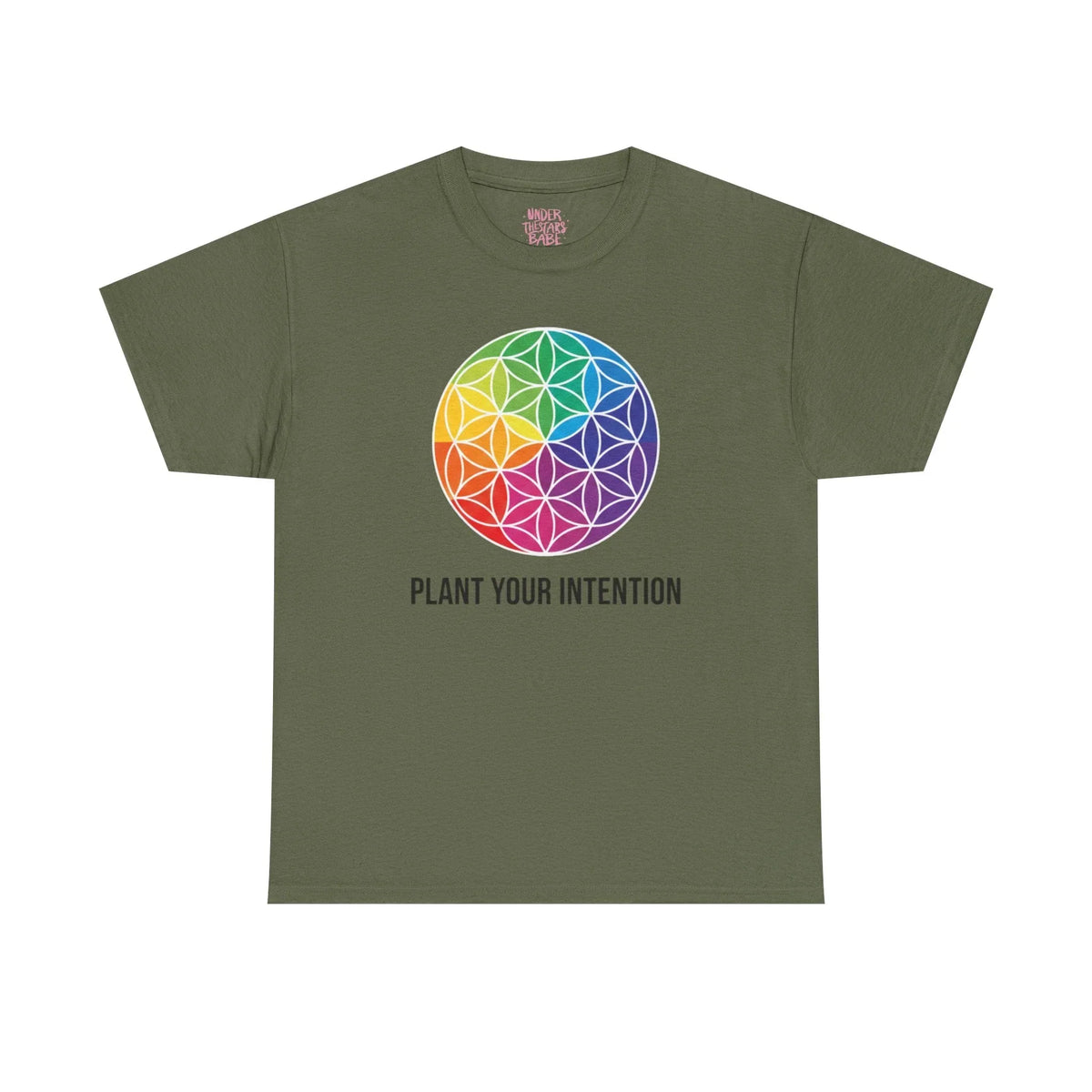 Intent Planting T‑Shirt — Rainbow Flower of Life Graphic Tee ("Plant Your Intention") - underthestarsbabe