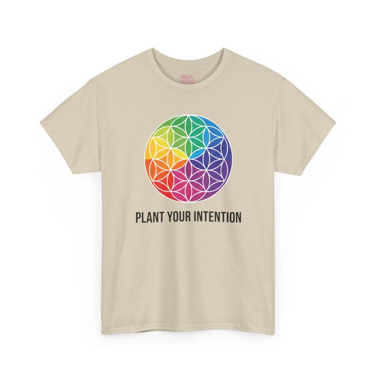 Intent Planting T‑Shirt — Rainbow Flower of Life Graphic Tee ("Plant Your Intention") - underthestarsbabe